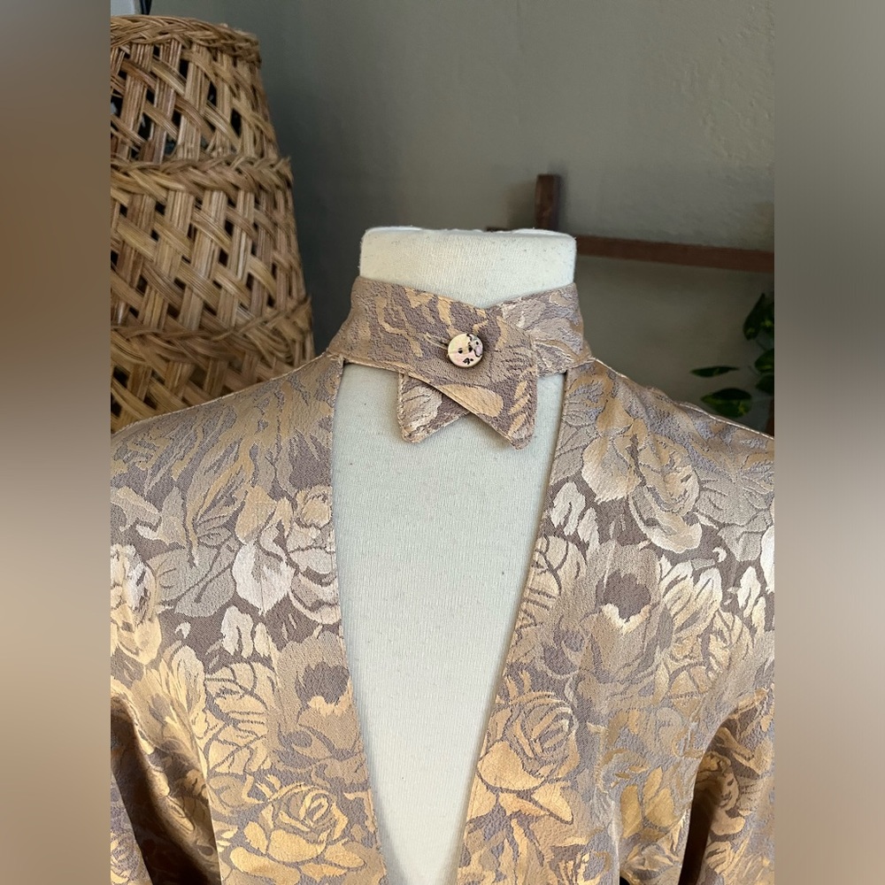 B.B. Collections by Barbara Barbara 80s VTG Metallic Satin Floral Midi Dress - Picture 11 of 15